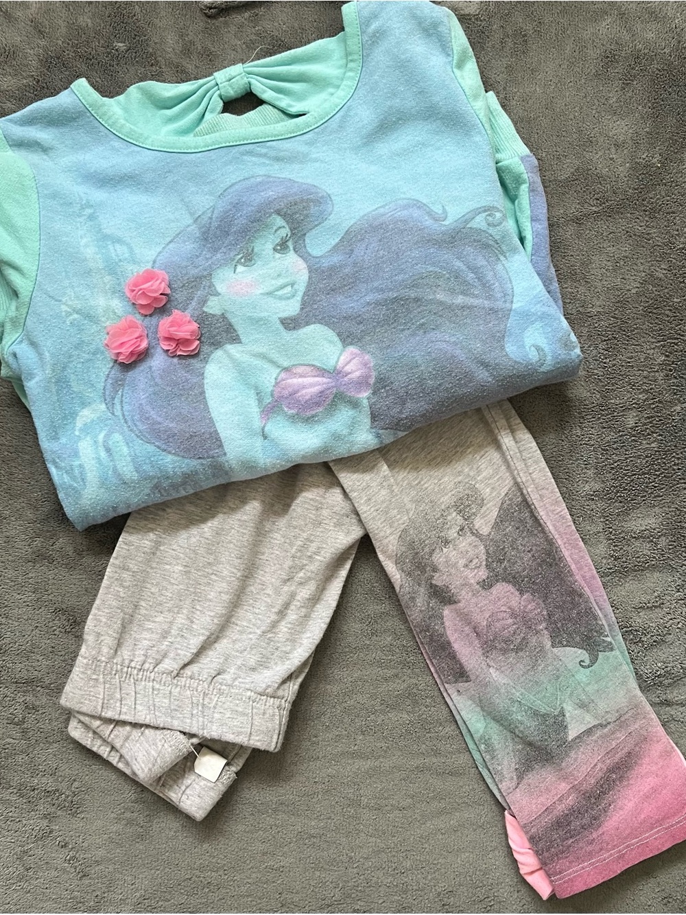 Disney Girl’s Little Mermaid Ariel Two-Piece Set in Aqua, Grey & Pink w/accents